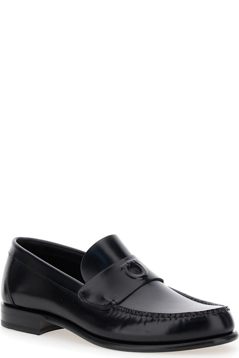 Ferragamo for Men Ferragamo 'bart' Black Loafers With Embossed Gancini Detail On The Front In Leather Man