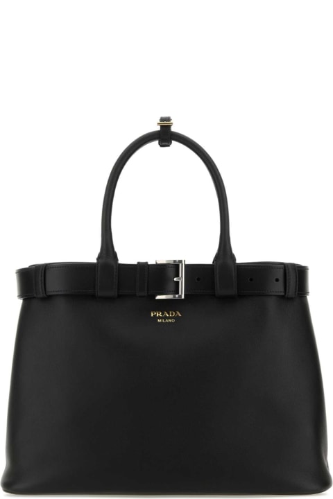 Prada Totes for Women Prada Black Leather Prada Buckle Large Handbag