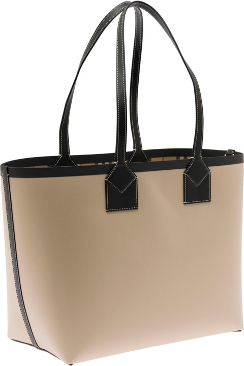 'medium Heritage' Beige Tote Bag With Logo Print In Cotton Woman