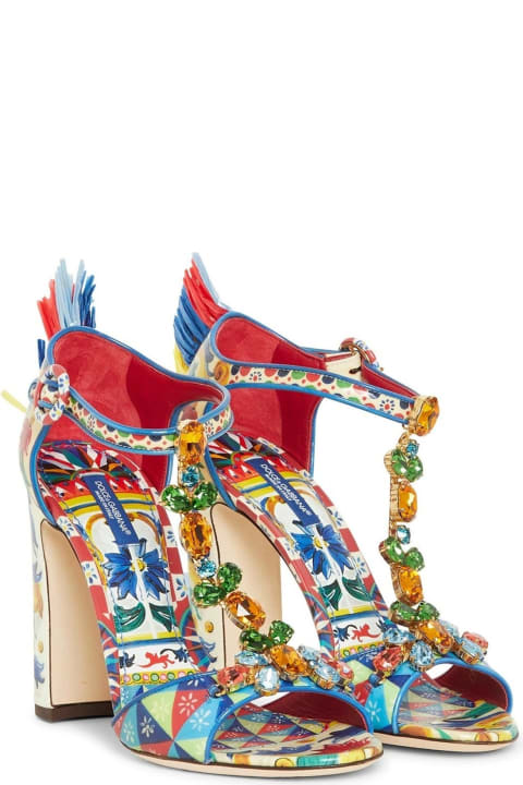 ウィメンズ Dolce & Gabbanaのシューズ Dolce & Gabbana Raffia-trimmed Leather Sandals