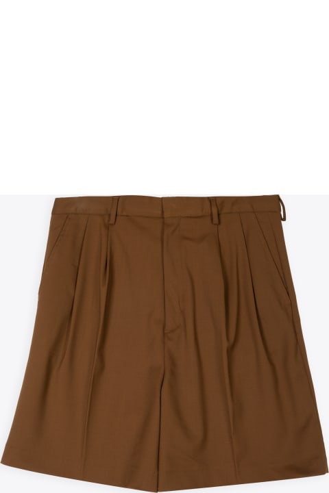 Double Pleated Fine Wool Shorts With A Wide Leg Brown wool pleated short - Mason