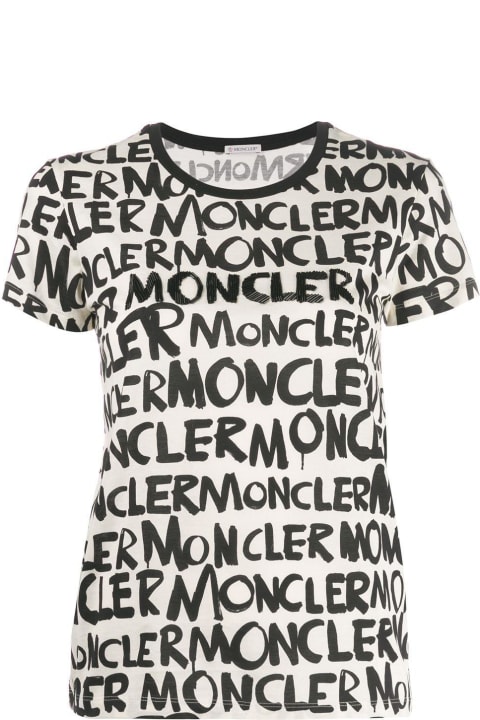 Moncler Sale for Women Moncler Allover Logo Printed Crewneck T-shirt