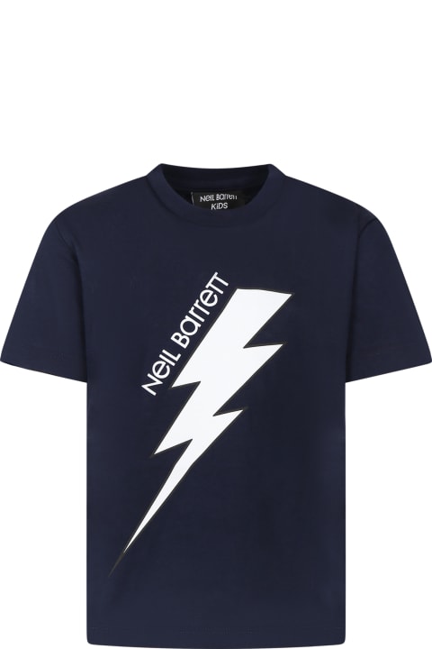 ボーイズ Neil BarrettのTシャツ＆ポロシャツ Neil Barrett Blue T-shirt For Boy With Iconic Lightning Bolt And Logo