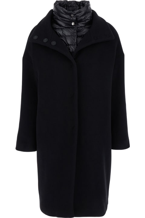 Homeware Herno Black Padded Single-breasted Coat In Mixed Of Tech Materials Woman