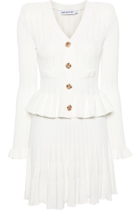 ウィメンズ新着アイテム self-portrait White Knit Peplum Mini Dress