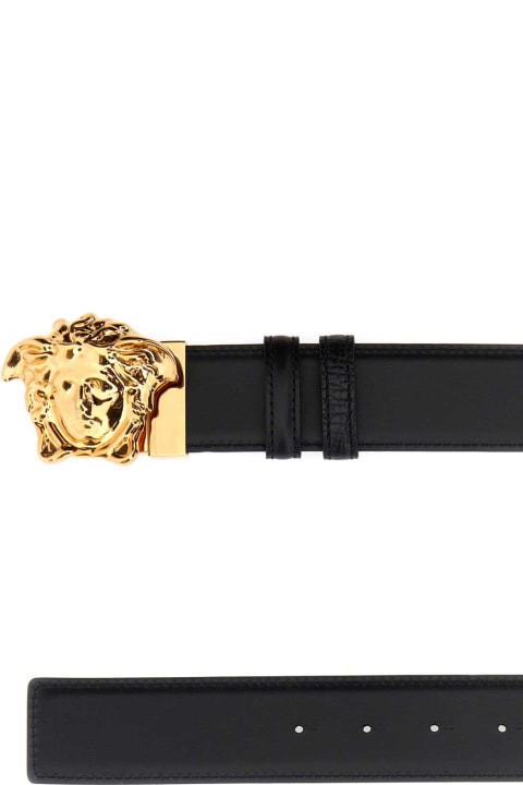 メンズ アクセサリー Versace Black Leather Reversible Belt