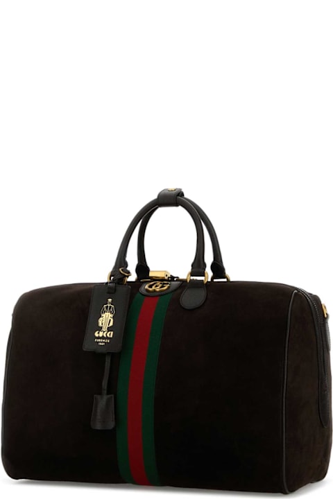 Gucci for Kids Gucci Dark Brown Suede Medium Gucci Savoy Travel Bag