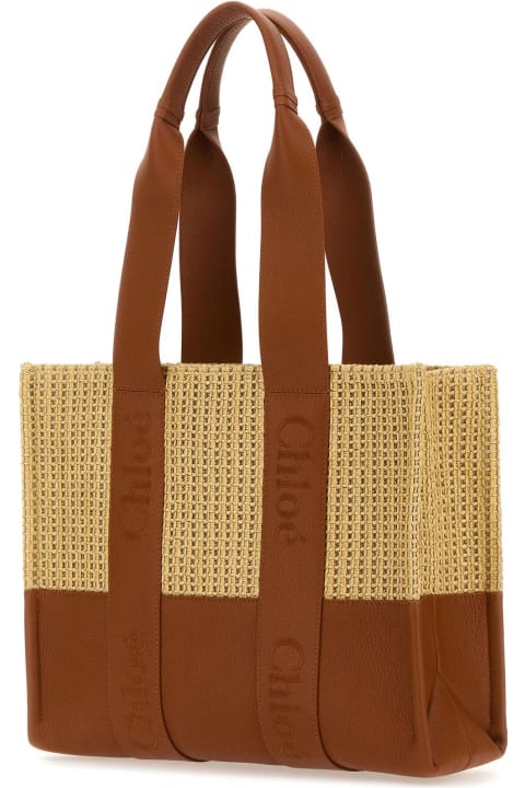 Chloé for Women Chloé Raffia And Leather Woody Shopping Bag