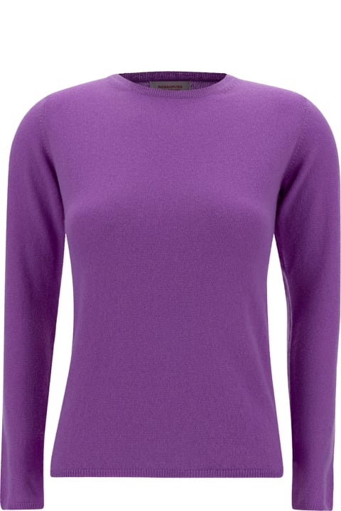 Purple Crewneck Sweater With Ribbed Trims In Cashmere Woman