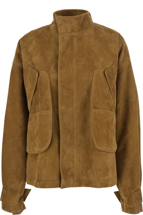 Homeware The Attico Beige Jacket With High Neck And Logo Patch On The Rear In Suede Woman