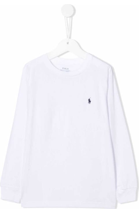 ウィメンズ新着アイテム Polo Ralph Lauren Long-sleeved White Cotton T-shirt With Logo Polo Ralph Lauren Kids Boy