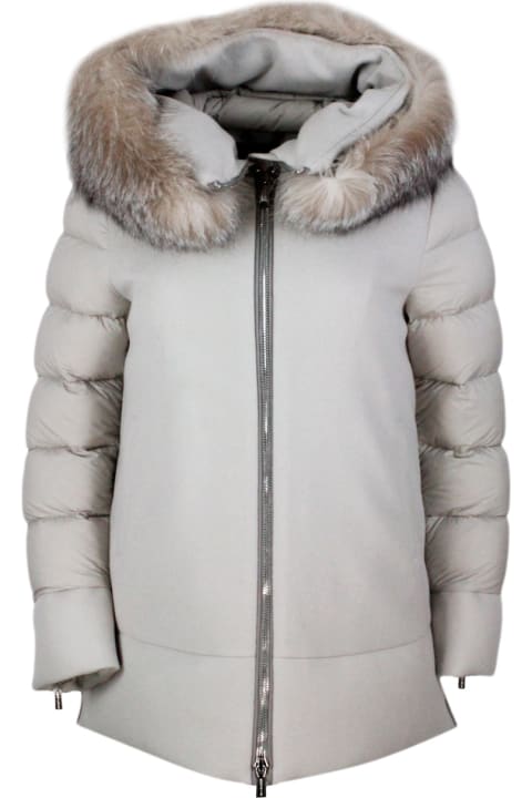 Moorer Coats & Jackets for Women Moorer Down Quilted Wool And Cashmere Jacket With Nylon Sleeves And Hood With Detachable Fox Fur