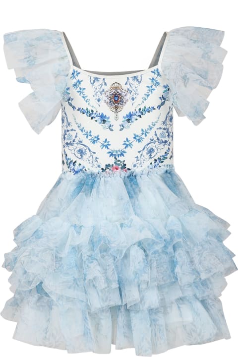 Camilla Dresses for Girls Camilla Light Blue Dress For Girl With Floral Print