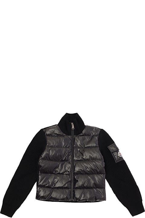 Sale for Kids Moncler Black Down Cardigan With Patch Pockets In Polyamide Woman