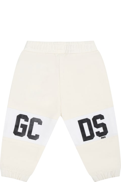 GCDS Mini Bottoms for Baby Girls GCDS Mini White Trousers For Babies With Logo