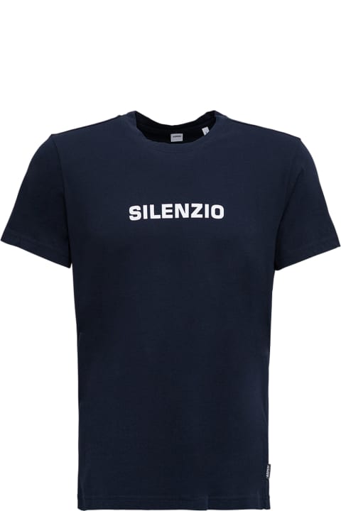 Blue Cotton T-shirt With Silenzio Font Print