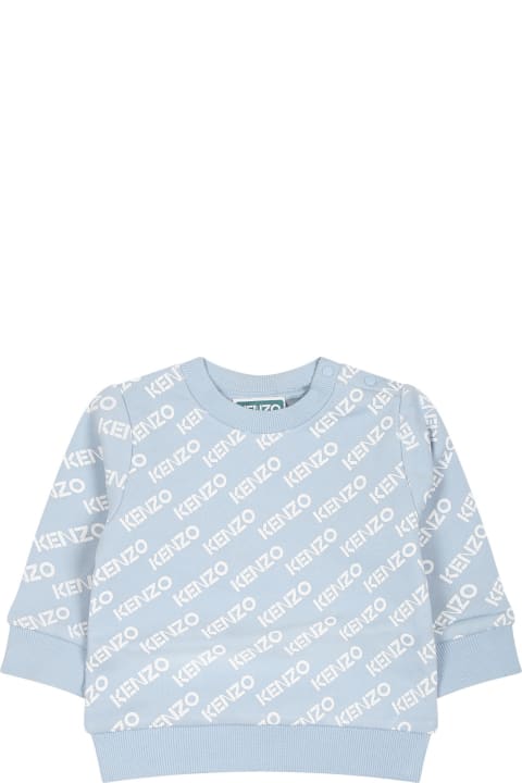 ベビーボーイズ Kenzo Kidsのニットウェア＆スウェットシャツ Kenzo Kids Light Blue Sweatshirt For Baby Boy With Logo