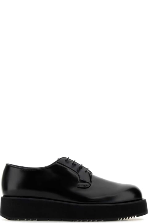 Laced Shoes for Men Prada Black Leather Lace-up Shoes