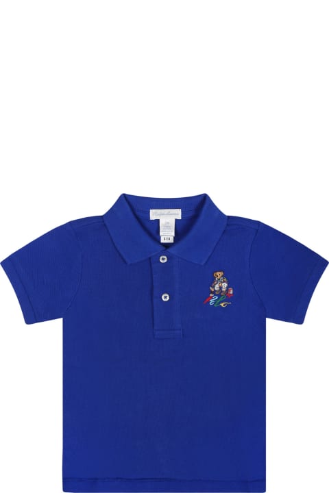 Topwear for Baby Girls Ralph Lauren Blue Polo Shirt For Baby Boy With Polo Bear