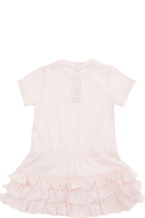 Sale for Kids Moncler Pink Dress With Flounced Skirt And Logo Patch In Stretch Cotton Baby