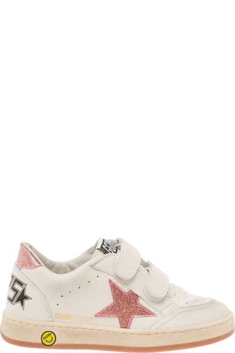 Golden Goose for Kids Golden Goose 'ball-star' White Low Top Sneakers With Glitter Star In Leather Girl