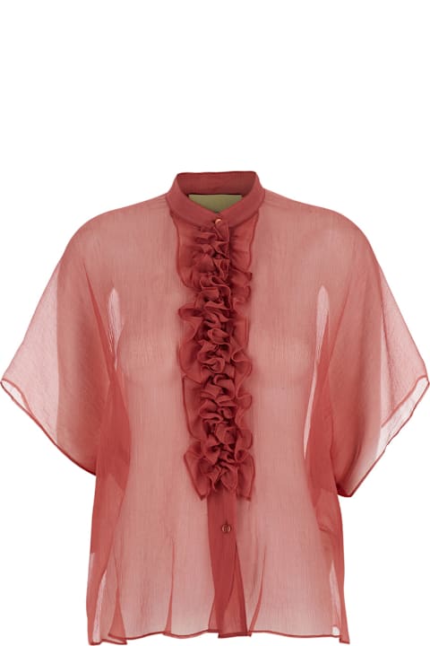 Homeware Momonì Red Shirt With Ruffles On The Front In Silk Woman