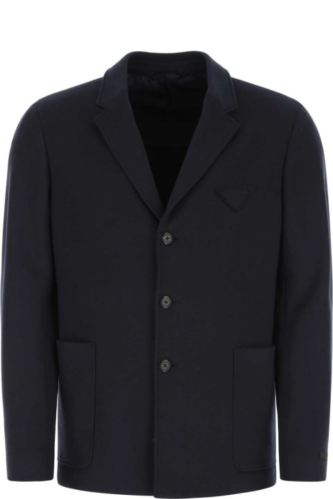 Coats & Jackets for Men Prada Navy Blue Cashmere And Wool Blend Blazer