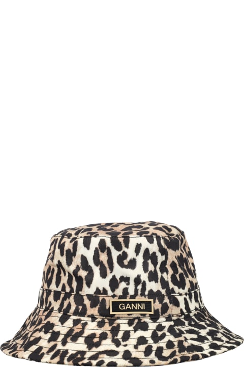 Hats for Women Ganni Leopard Bucket Hat