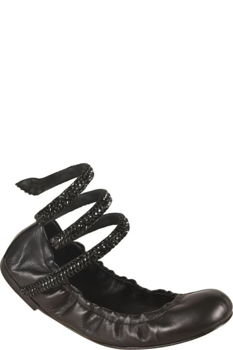 Flat Shoes for Women René Caovilla Studded Ankle Strap Ballerinas