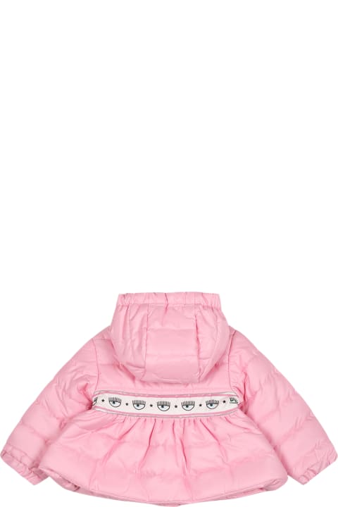 Chiara Ferragni Coats & Jackets for Baby Girls Chiara Ferragni Pink Down Jacket For Baby Girl With Eyestar