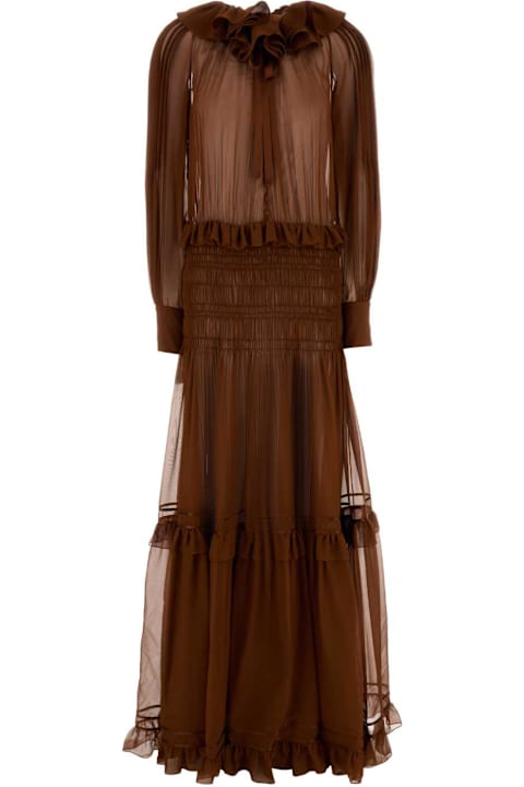 Saint Laurent for Women Saint Laurent Brown Muslin Long Dress