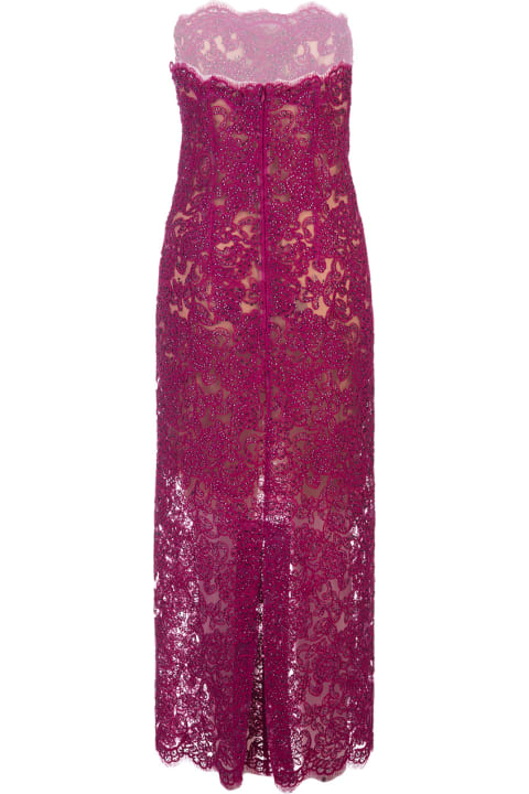 Ermanno Scervino for Women Ermanno Scervino Fuchsia Lace Longuette Dress With Micro Crystals