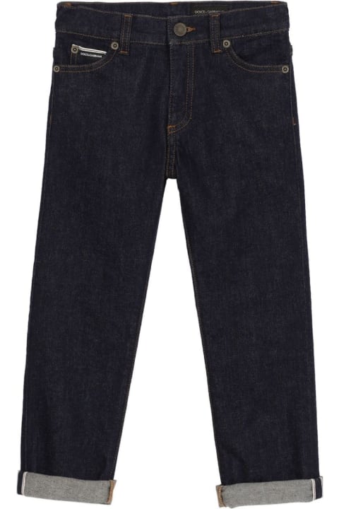 Bottoms for Boys Dolce & Gabbana Blue 5 Pocket Stretch Denim Jeans With Logo Plaque