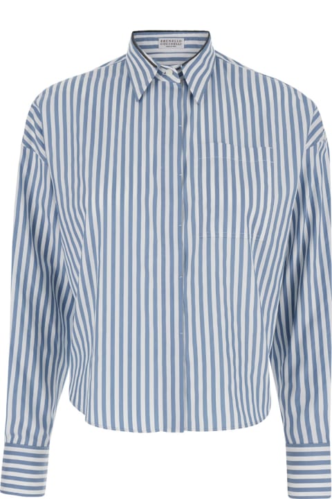 Brunello Cucinelli Clothing for Women Brunello Cucinelli White And Light Blue Striped Shirt