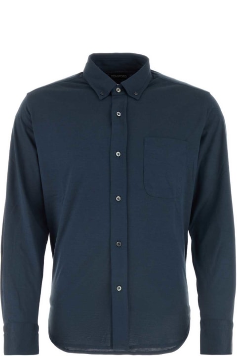 Shirts for Men Tom Ford Blue Silk Blend Shirt