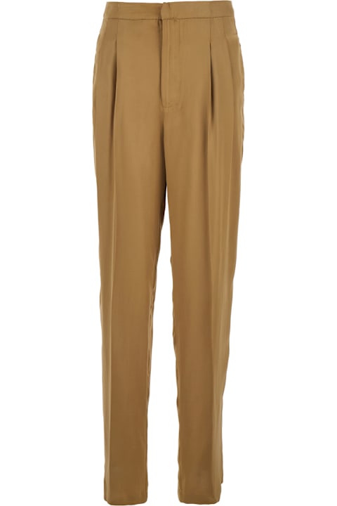 TwinSet for Kids TwinSet Beige Pants With Pences And Logo Plaque On The Rear In Viscose Blend Woman
