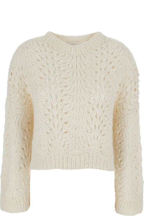 Antonelli for Women Antonelli 'criseide' Beige Crewneck Sweater In Open Knit Woman