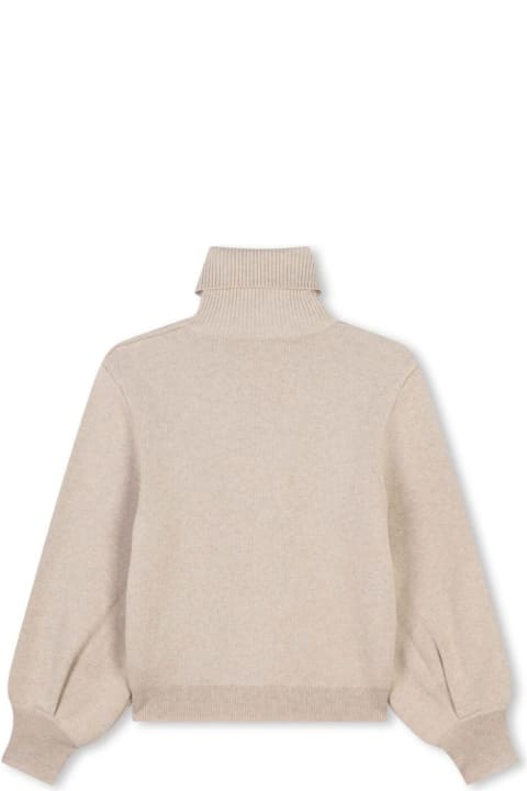 Fashion for Kids Chloé Beige High Neck Sweater With Embroideries In Cotton And Wool Girl