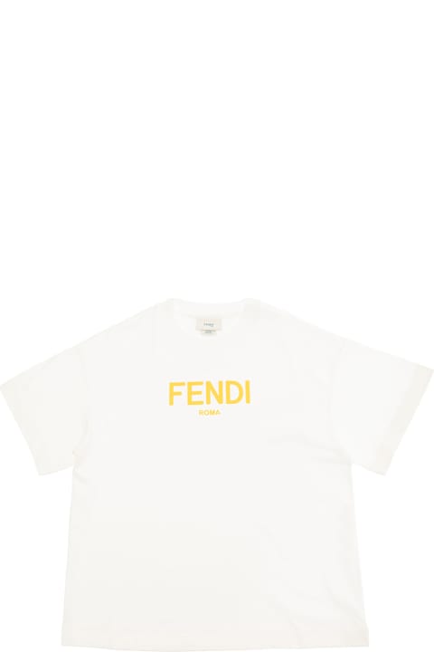 Fendi T-Shirts & Polo Shirts for Women Fendi White T-shirt With Logo Lettering Print In Cotton Boy