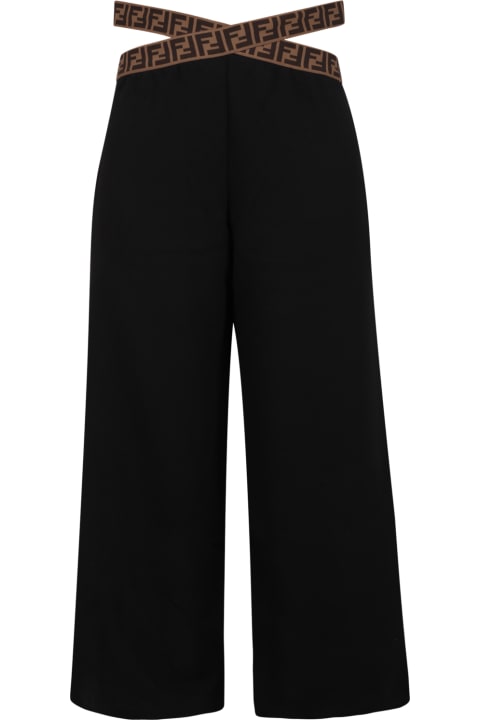 Bottoms for Girls Fendi Black Trousers For Girl With Ff Logo