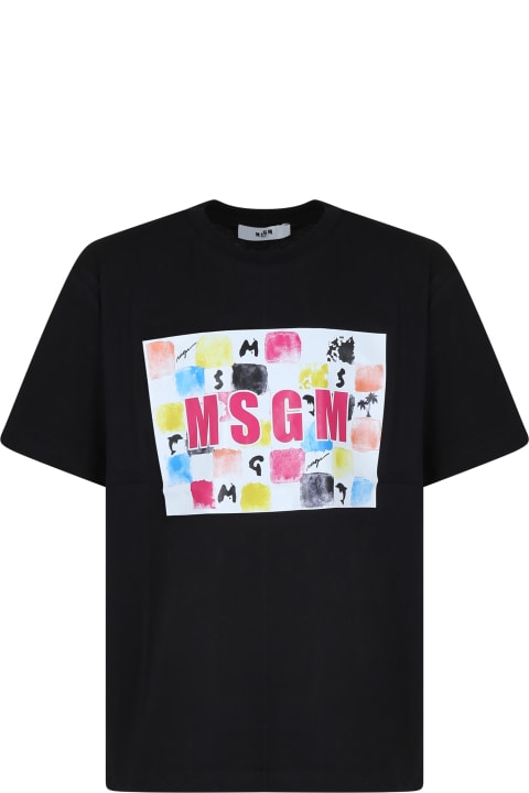 MSGM Topwear for Girls MSGM Black T-shirt For Girl With Logo And Graphic Print