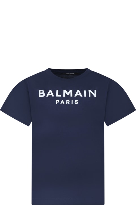 Balmain for Kids Balmain Blue T-shirt For Kids With Logo