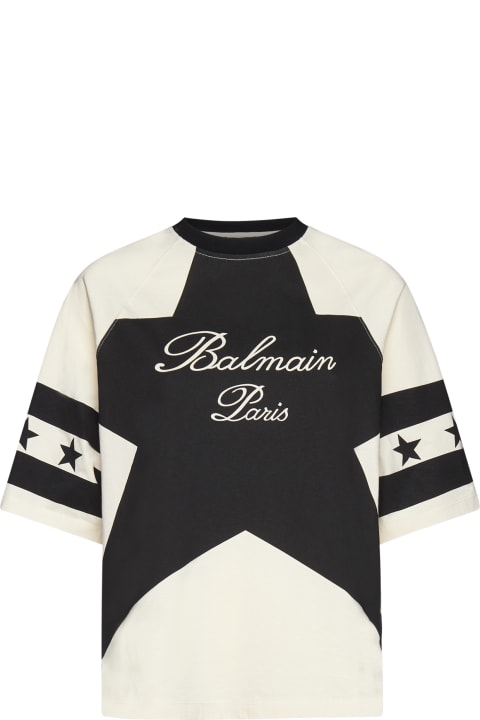 Topwear for Women Balmain Cropped T-shirt With Star And Logo Prints