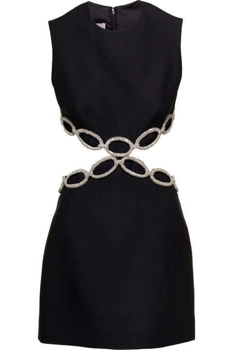 Black Mini Dress With Beaded Valentino Chain Motif And Cut-out Detail In Crepe Couture Woman