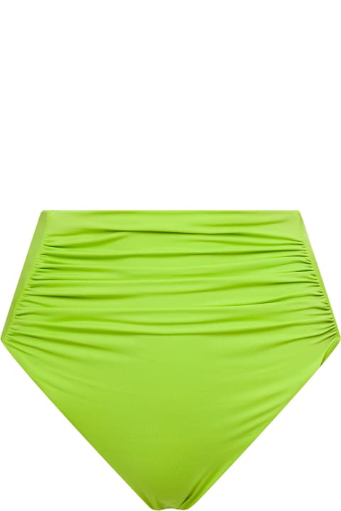 ウィメンズ self-portraitの水着 self-portrait High Waisted Bikini Bottom With Ruched Detailing In Green Polyamide Woman