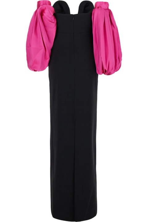 Solace London Dresses for Women Solace London 'karina' Black And Fuchsia Maxi Dress With Removable Puff Sleeves In Tech Fabric Stretch Woman