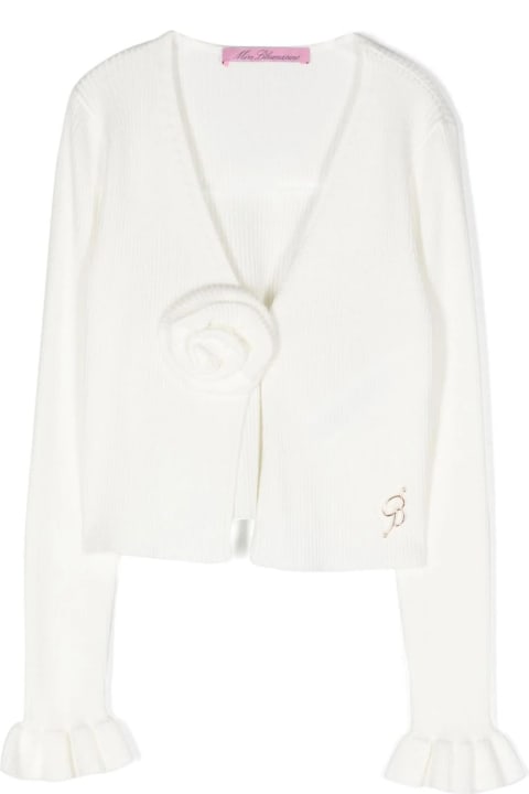 Miss Blumarine for Kids Miss Blumarine White Ribbed Cardigan With 3d Rose