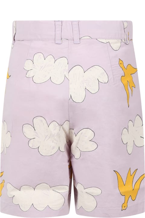 Purple Shorts For Kid With Clouds And Logo