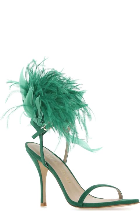 Stuart Weitzman for Women Stuart Weitzman Emerald Green Suede Plume 100 Sandals