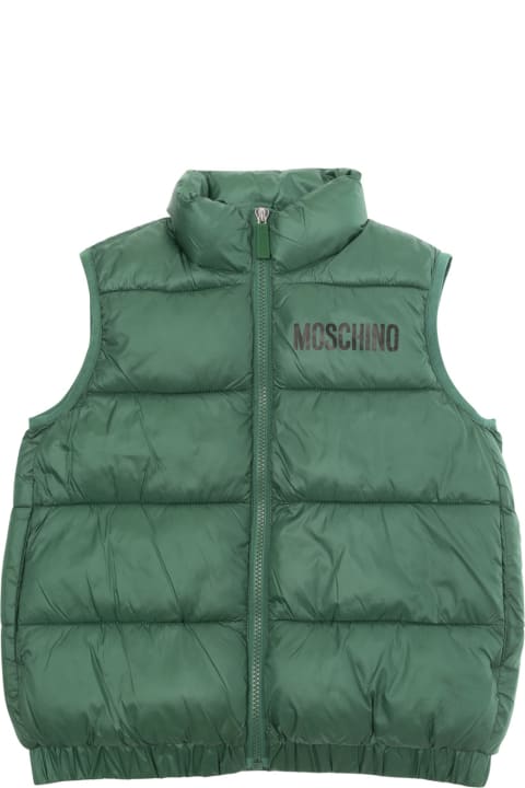 Moschino Coats & Jackets for Boys Moschino Green Vest With Zip Closure And Logo Print In Padded Tech Fabric Boy